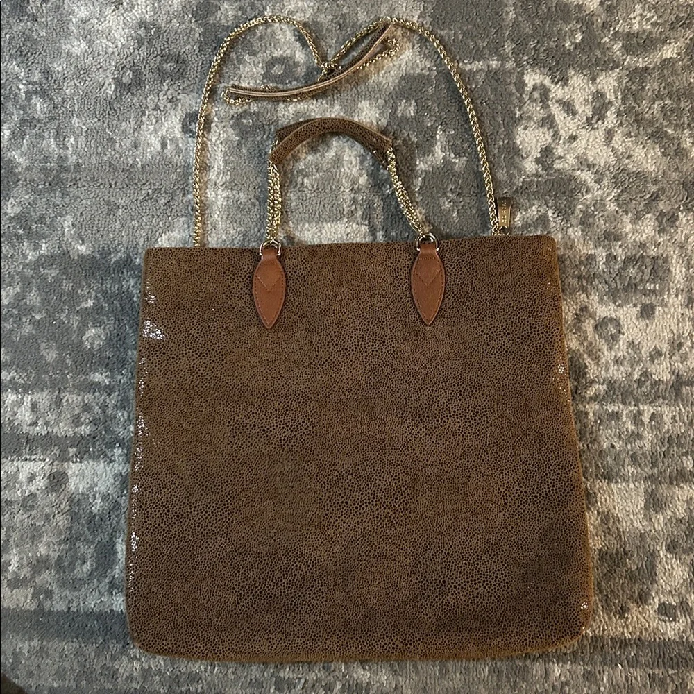 Sorial Textured Leather Handbag w Double Chainlink & Leather Handles & - Picture 8 of 11